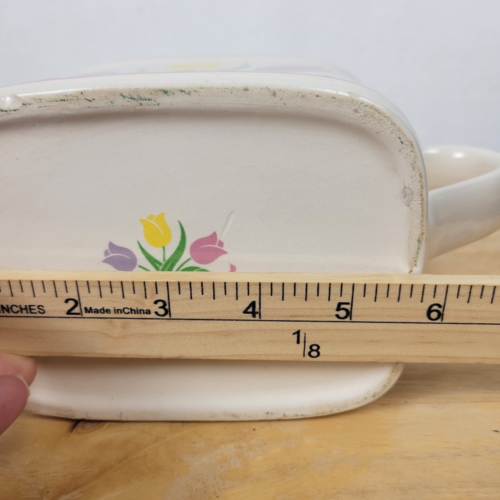 Vintage 1985 Teleflora Tulip Polka Dot Ceramic Watering Can Vase Grandmacore - Picture 9 of 13